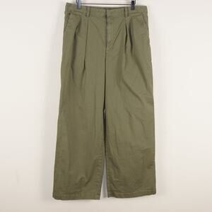 Gap High Rise Pleated Twill Army Green Khaki Wide Leg Pants Womens Sz 16